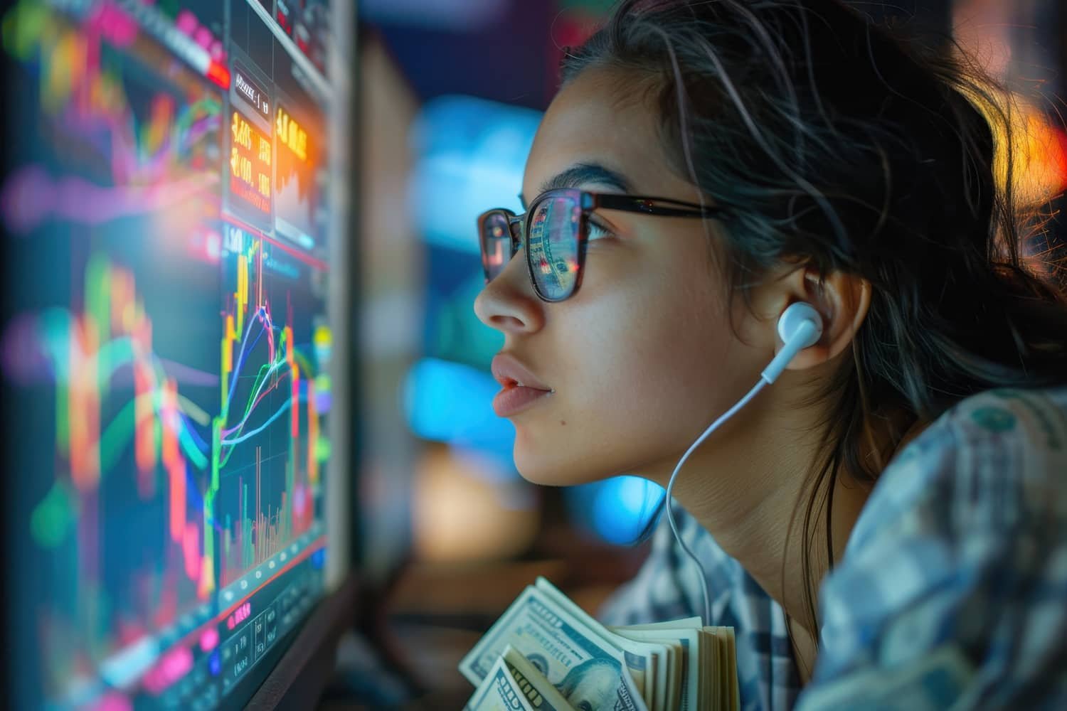 Trader analisando gráficos de trading de alta frequência